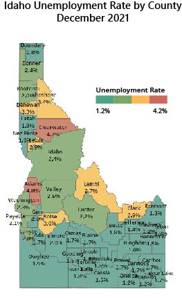 Map of Idaho showing county unemployment rates