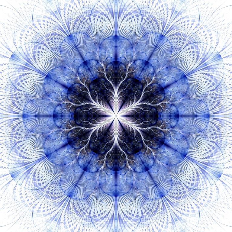 Symmetrical fractal flower blue, digital artwork for creative