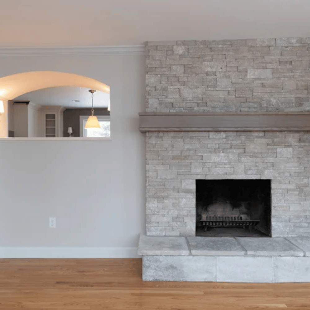 Expert custom stone fireplace and masonry work in a Bitterroot Valley residence.