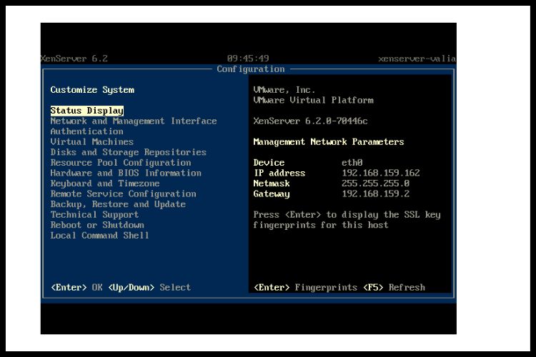 Note down the IP address of the XenServer