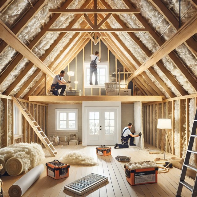 Attic Insulation Ottawa: Professional Installation Services. Attic insulation being installed in a modern Ottawa home for improved energy efficiency