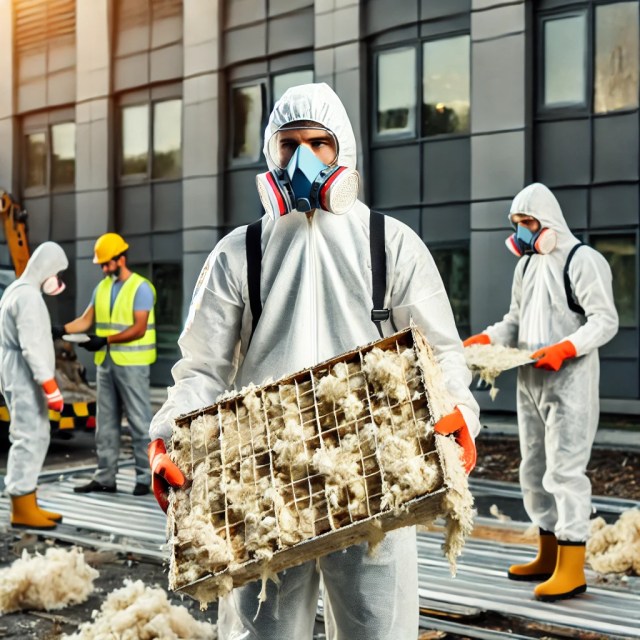 Safe and Professional Asbestos Removal Services in Ottawa. Professional team removing asbestos insulation from a commercial building in Ottawa.