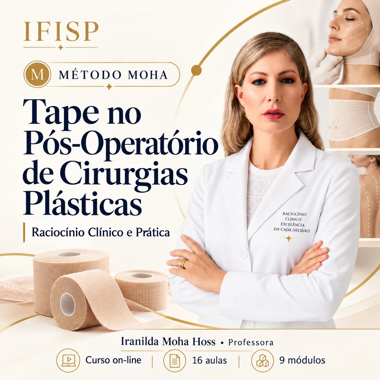 Capa do curso Tape no Pós-Operatório de Cirurgias Plásticas — Método Moha, com a professora Iranilda Moha Hoss