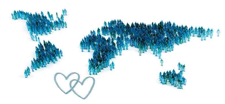 World map made up of people