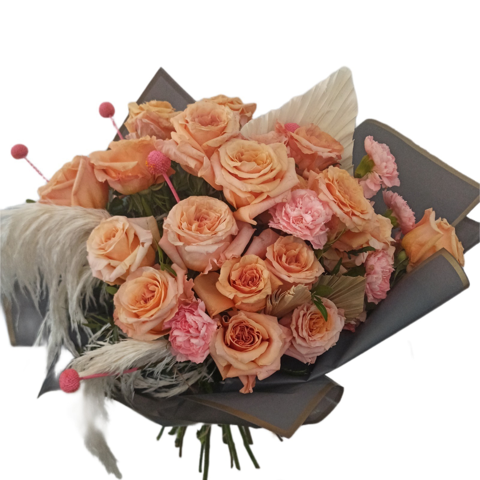 Buchet flori trandafiri Shimmer si lisianthus