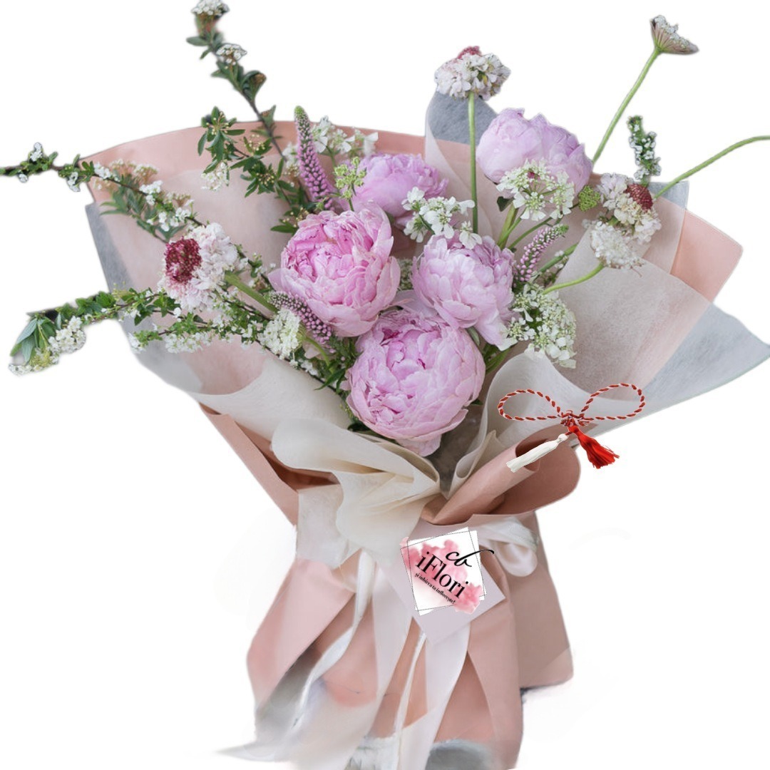 Buchet perfect cu 5 bujori roz