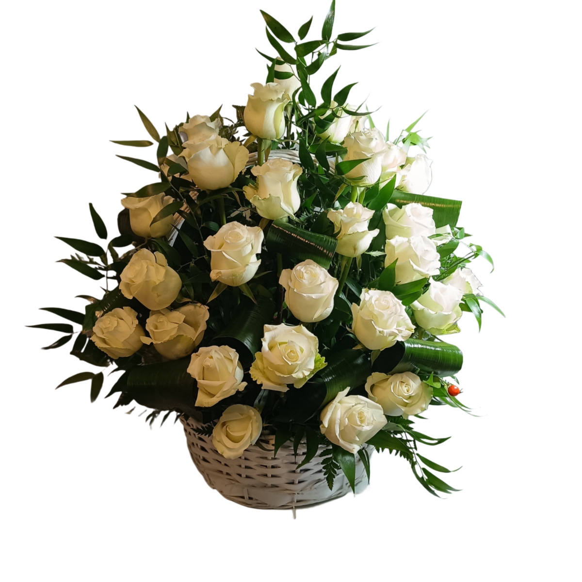 Cos funerar 40 trandafiri albi