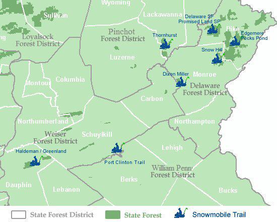 Pocono And Eastcentral Mountains Region Snowmobile Information PA DCNR Eastcentral Map 