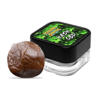 hash piatella CBD 40% con un bote negro de cristal y pegatina verde