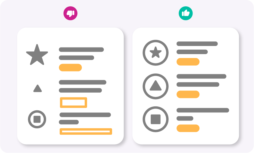 A wireframe of a good and bad user interface. One is too busy the other is easy to understand