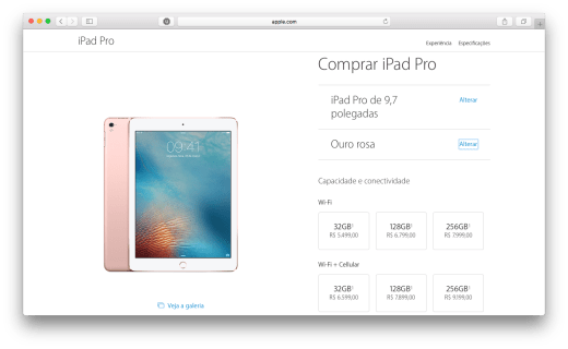 Preço do iPad Pro de 9.7 Polegadas no Brasil