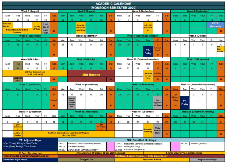 Monsoon Semester 2018 Iiit Delhi Ist Year Monsoon Semester AY2020-21 Time Table UG Senior students and PG students Winter Semester AY 2020-21.