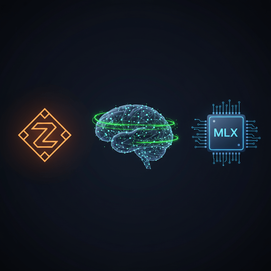 Zig 0.16 릴리즈, pi-autoresearch, SuperGemma4 MLX를 형상화한 기술 일러스트