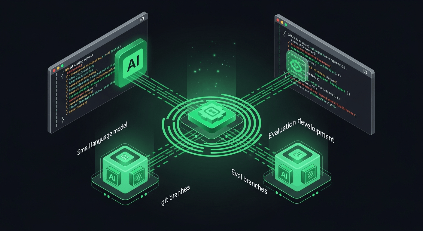 On-device AI agent concept: a neural network running locally on a laptop, cyan-teal theme