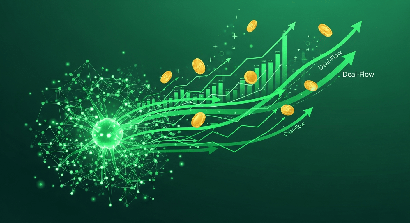 Autonomous AI agent managing a venture capital fundraise with rising financial growth charts