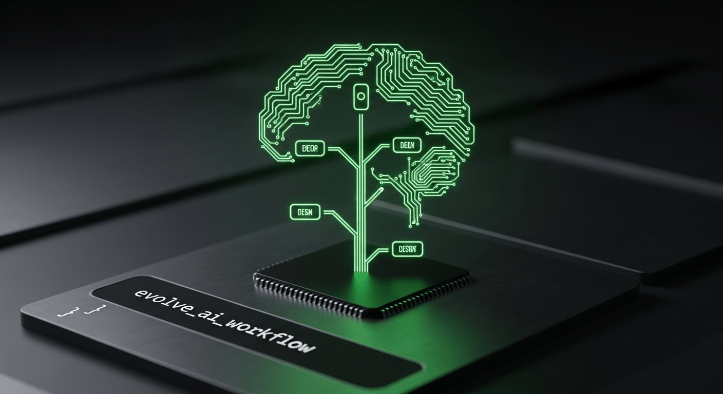 미니멀 제품 디자인과 AI 시대 개발자 역할 변화를 표현한 그린 톤 일러스트