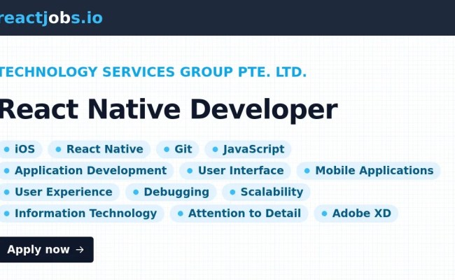 Remote React Native Developer At TECHNOLOGY SERVICES GROUP PTE. LTD.