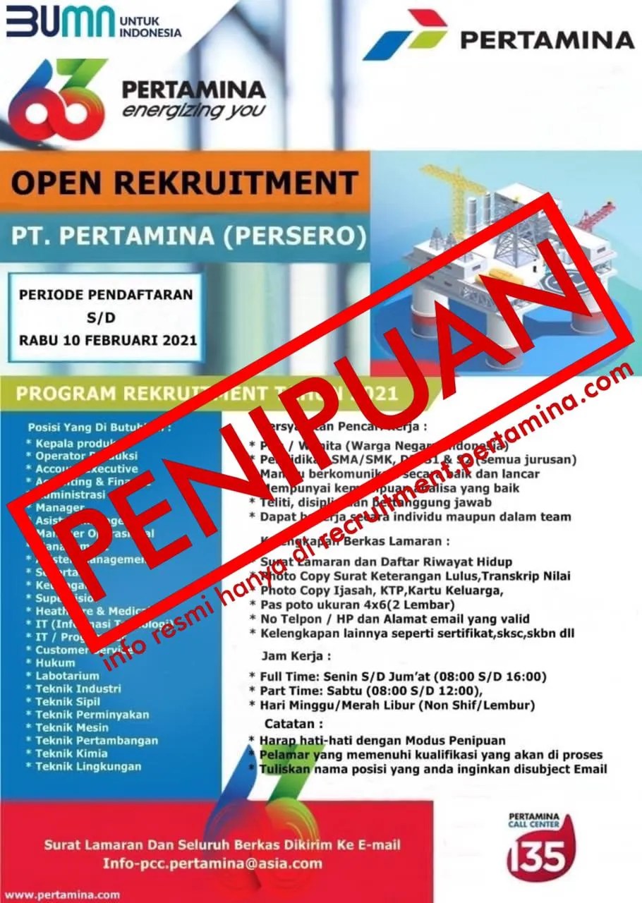 Rp 10juta.pt pertamina (persero) merupakan salah satu perusahaan minyak terbesar dan terbaik di . Hati Hati Informasi Rekrutmen Pertamina Dipastikan Hoax Trenasia Com