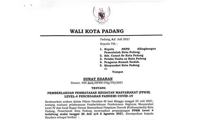 08.07.2021 · laporan wartawan tribunpadang.com, rezi azwar. Berikut Se Walikota Selama Penerapan Ppkm Level 4 Di Kota Padang Kabarminang Id