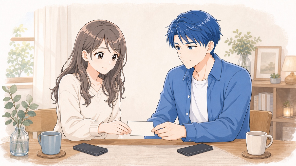 スマートフォンを置き、話し直す時間を決める二人