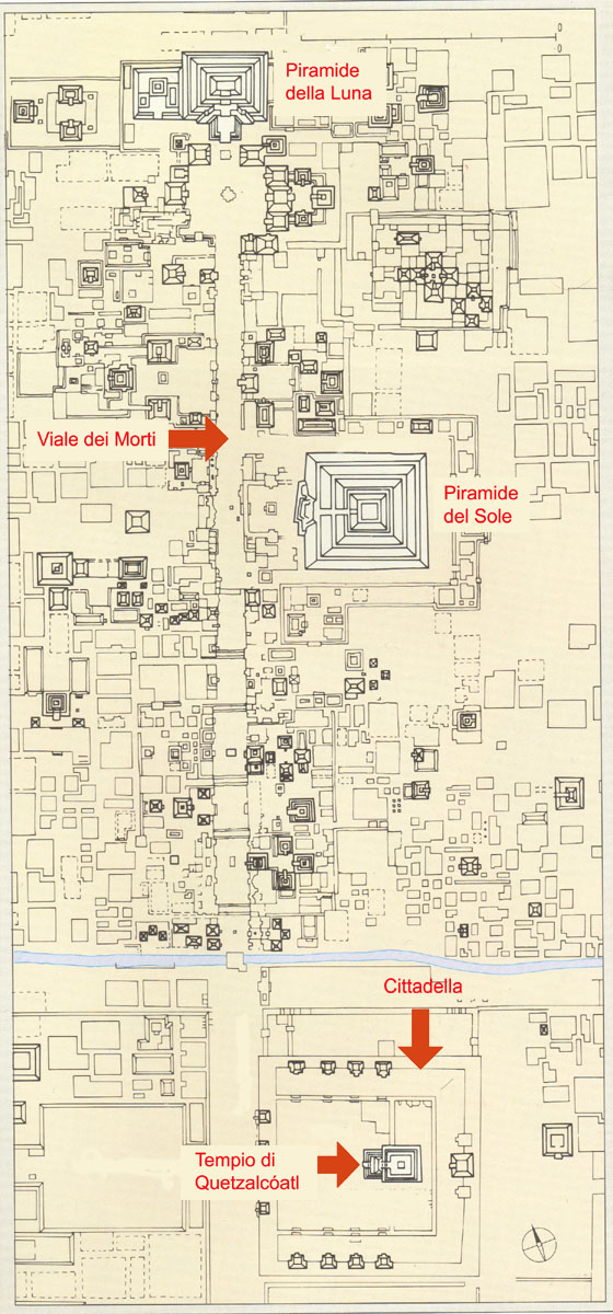 Pianta del sito di Teotihuacan.