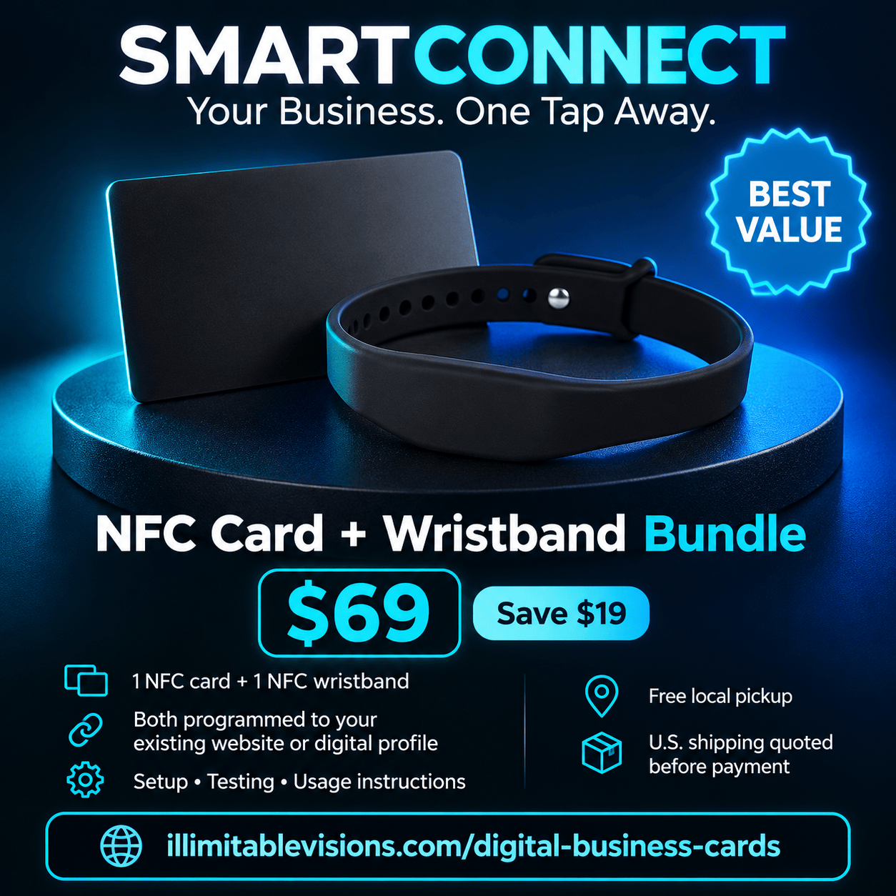 SmartConnect Best Value card and wristband bundle — $69, Save $19; free local pickup, U.S. shipping quoted before payment