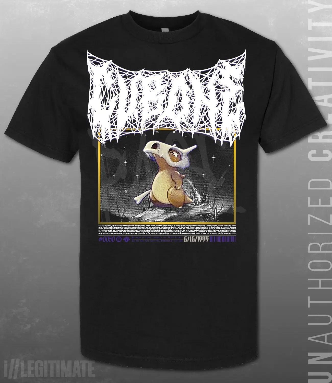 Cubone First Edition Death Metal Pokemon Black T-Shirt