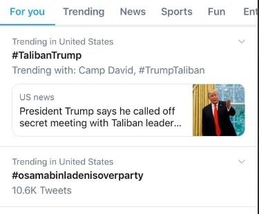 Trump cancels Taliban peace talks after Kabul attack kills U.S. soldier. #TalibanTrump trends after Trump calls off Camp David Taliban meeting