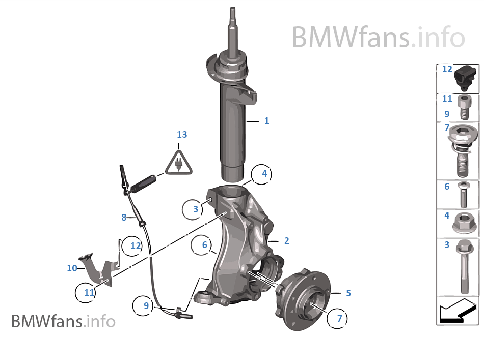 Front spring strut/carrier/wheel bearing