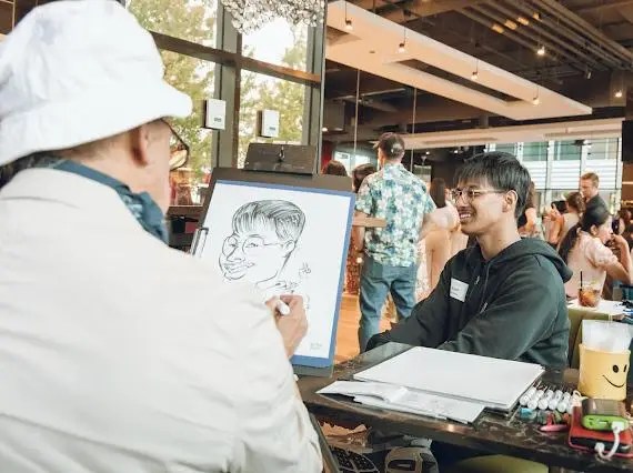Shiplake team group photo at Irene restaurant in downtown Toronto, caricature or caricature drawing
