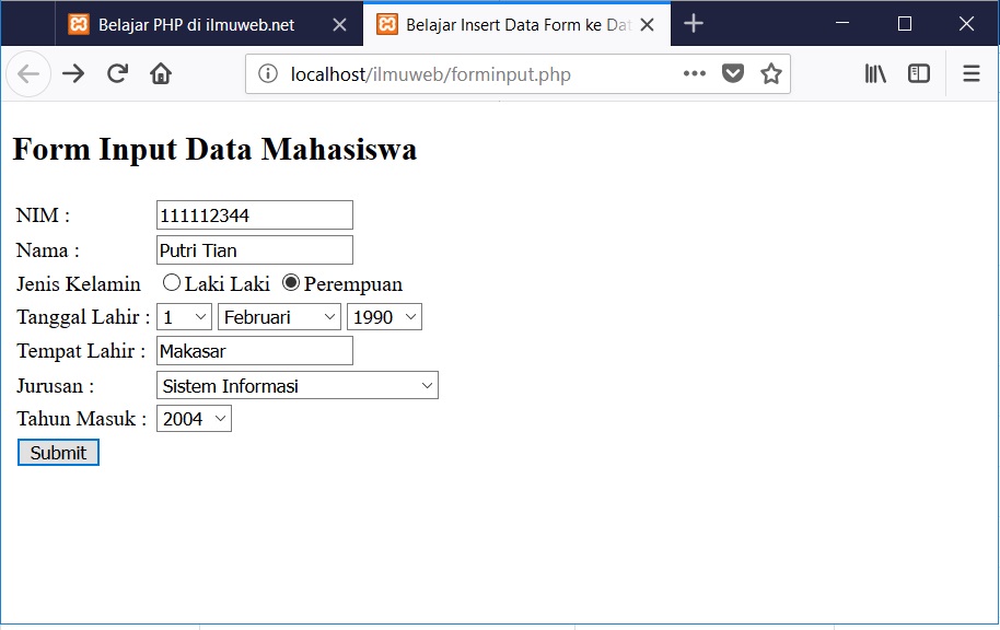 Macromedia dreamweaver, dan database mysql sebagai pembangun serta dokumentasi program dan laporan. Tutorial Tutorial Form Input Data Ke Database Dengan Php Mysql Ilmuweb Net