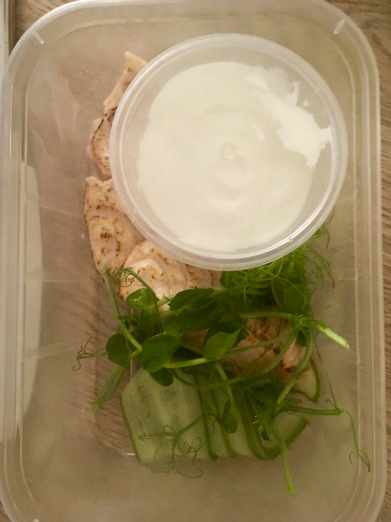 SEARD SALMON WITH GREEK YOGHURT AND PICKLED CUCUMBER