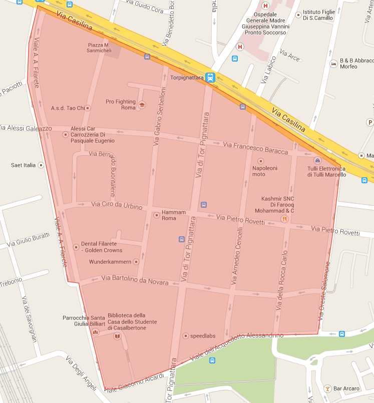 Mappa divieto alcol alla Marranella