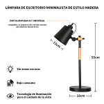 Lampara De Escritorio Portatil Nordica Con Madera Lectura - Imagen 2