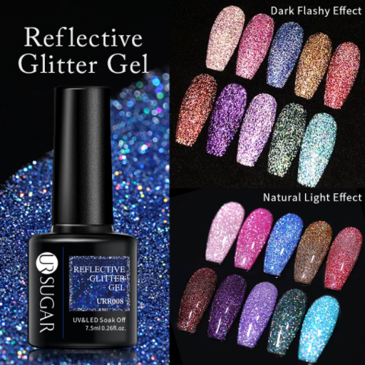 UR SUGAR Reflective Glitter Color Soak Off Nail Gel Colorful DIY Nail Art