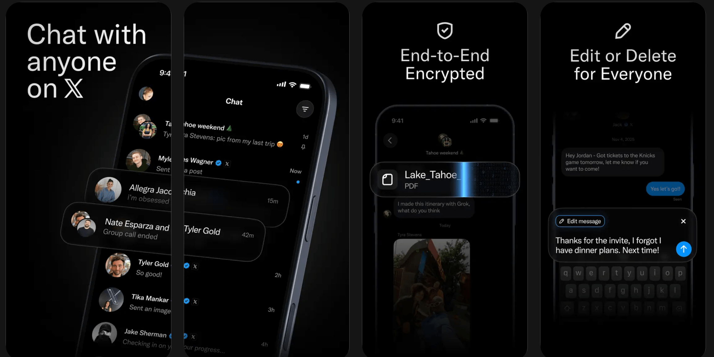 智慧型手機顯示 XChat 應用程式的加密通訊介面
