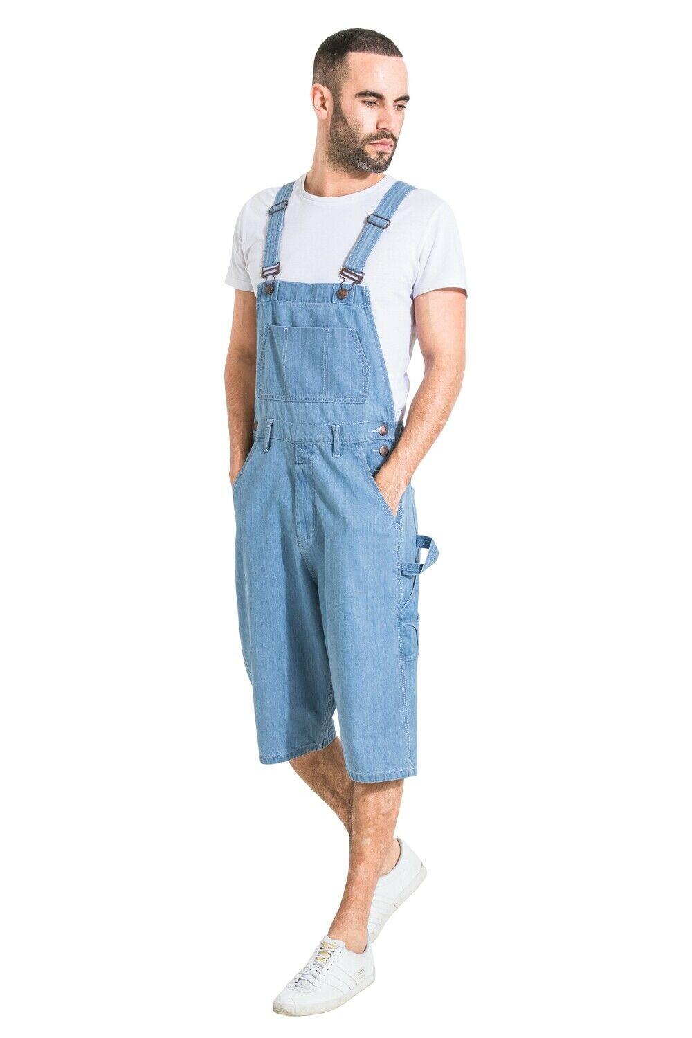 Mens palewash denim overall shorts walkshort bib-overall shorts