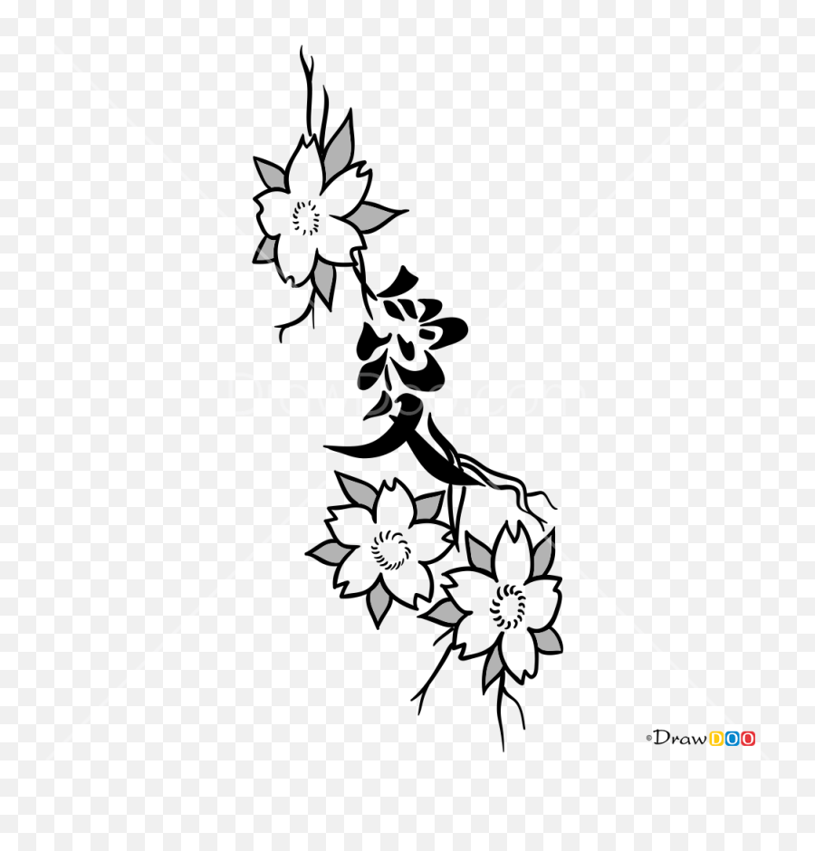 How To Draw Sakura Tattoo Flowers - Sakura Tattoo Drawing Emoji,Sakura Flower Emoji - Free Transparent Emoji - Emojipng.com 940_x_900_jpg