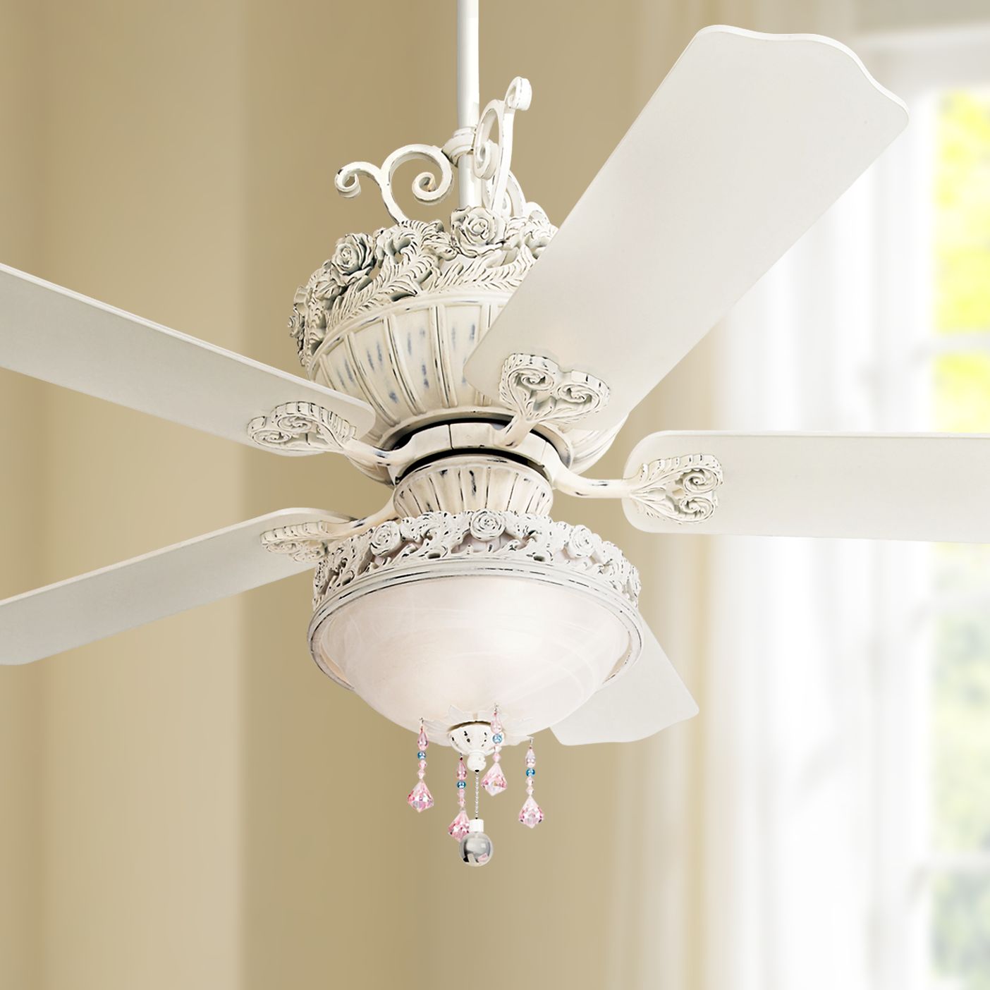 A common ceiling fan light kit that makes upgrading the fan lighting quick and painl. 52" Casa Chic Ceiling Fan with Pretty and Pink Light Kit