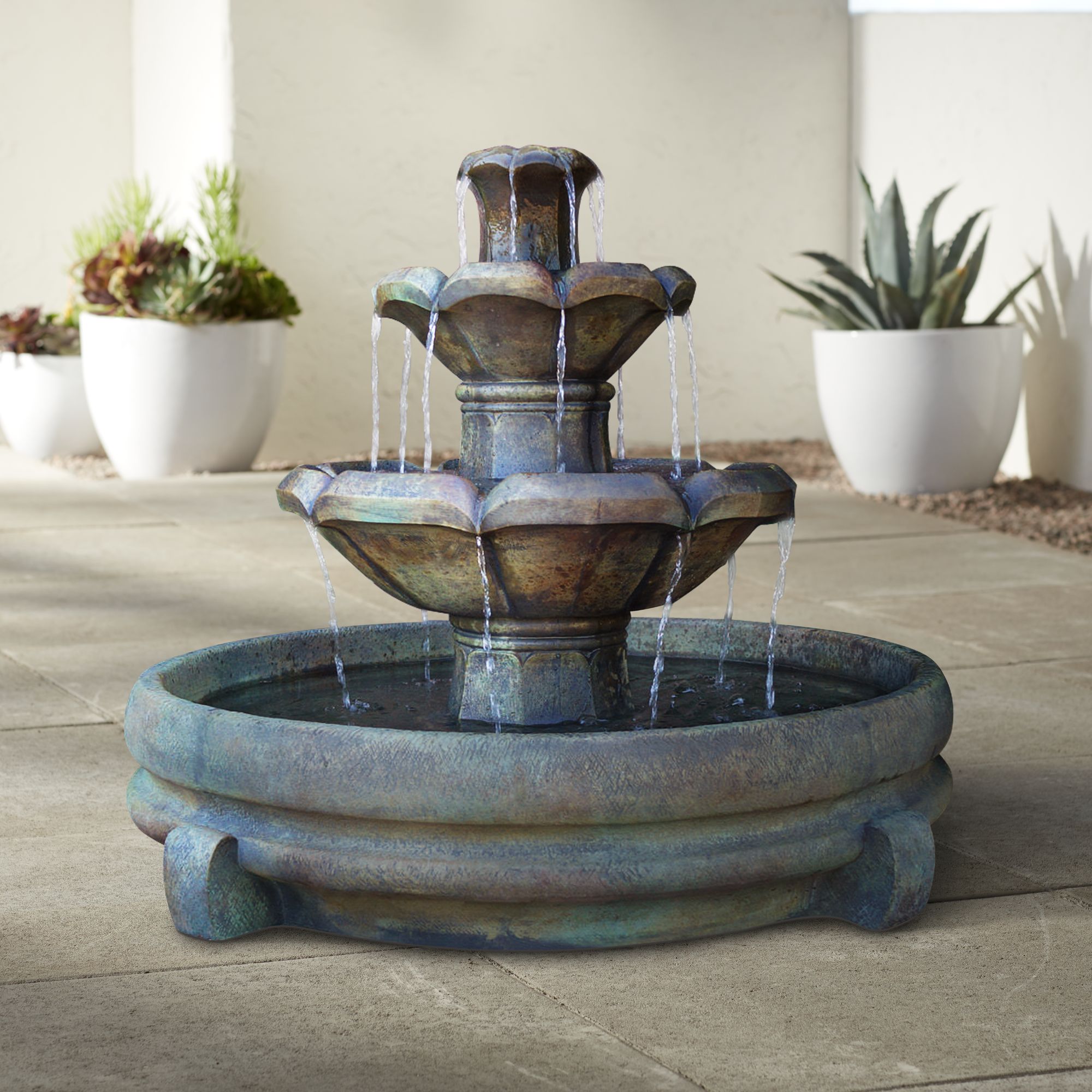 henri studio montreux 32" cast stone 3tier garden fountain 2h111 on henri studio montreux 2 tier outdoor floor fountain