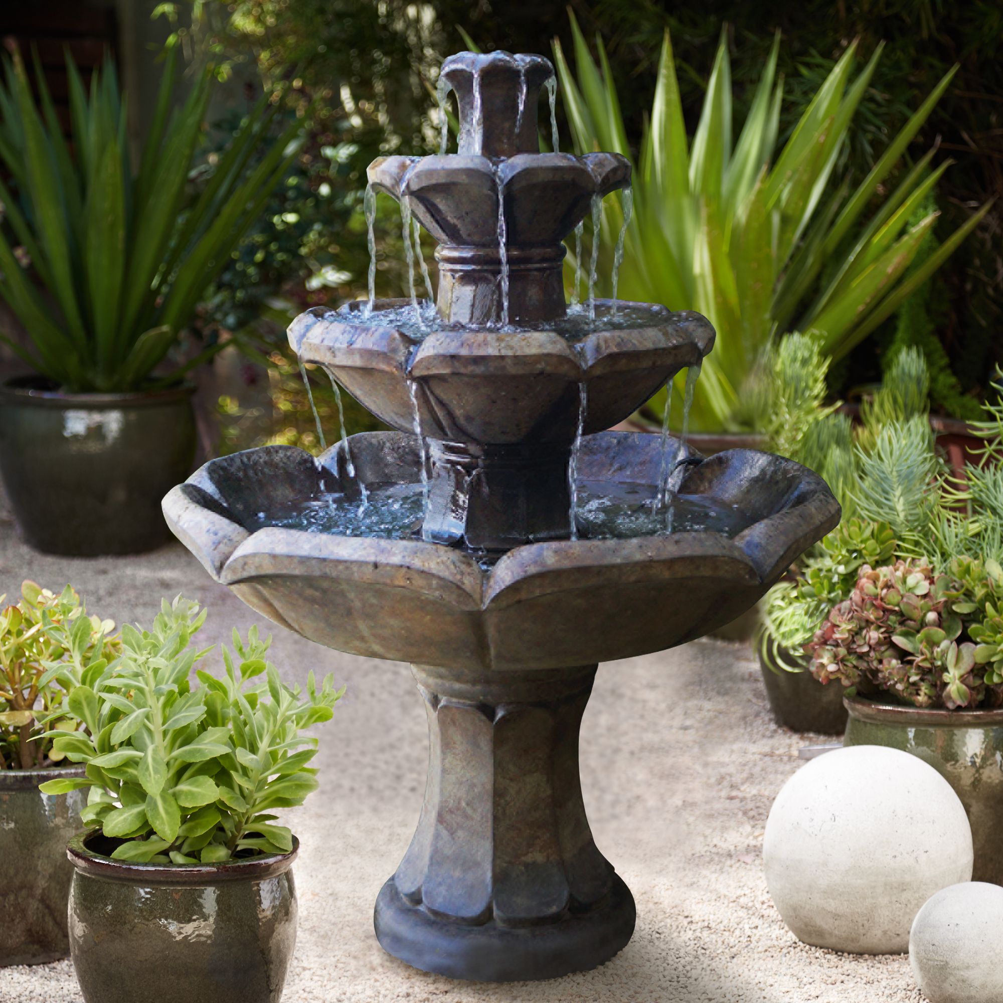 henri studio montreux 48" cast stone 3tier garden fountain 2h113 on henri studio montreux 2 tier outdoor floor fountain