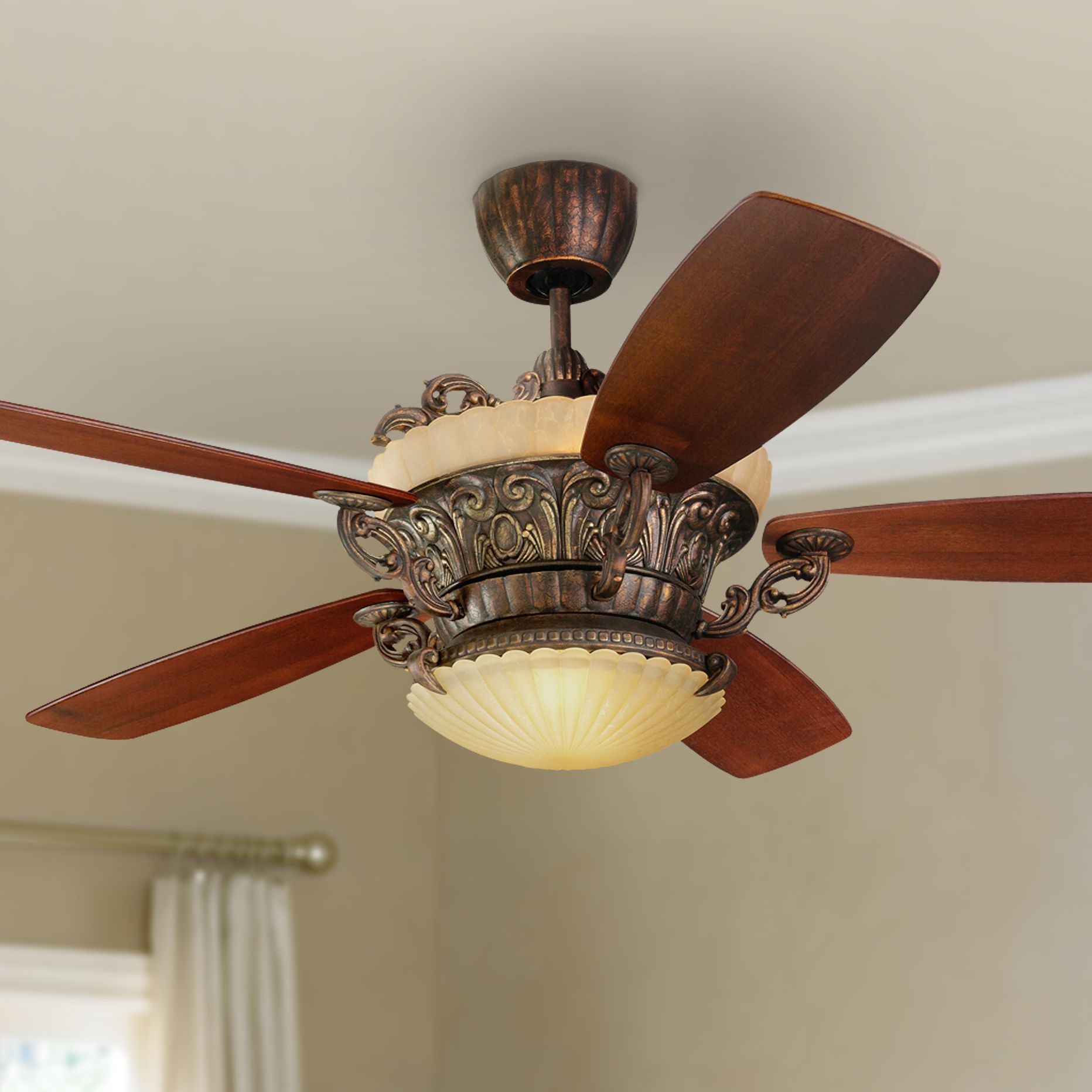 Here are the five best ceiling fans, disclaimer: 56" Monte Carlo Strasburg Tuscan Bronze Ceiling Fan