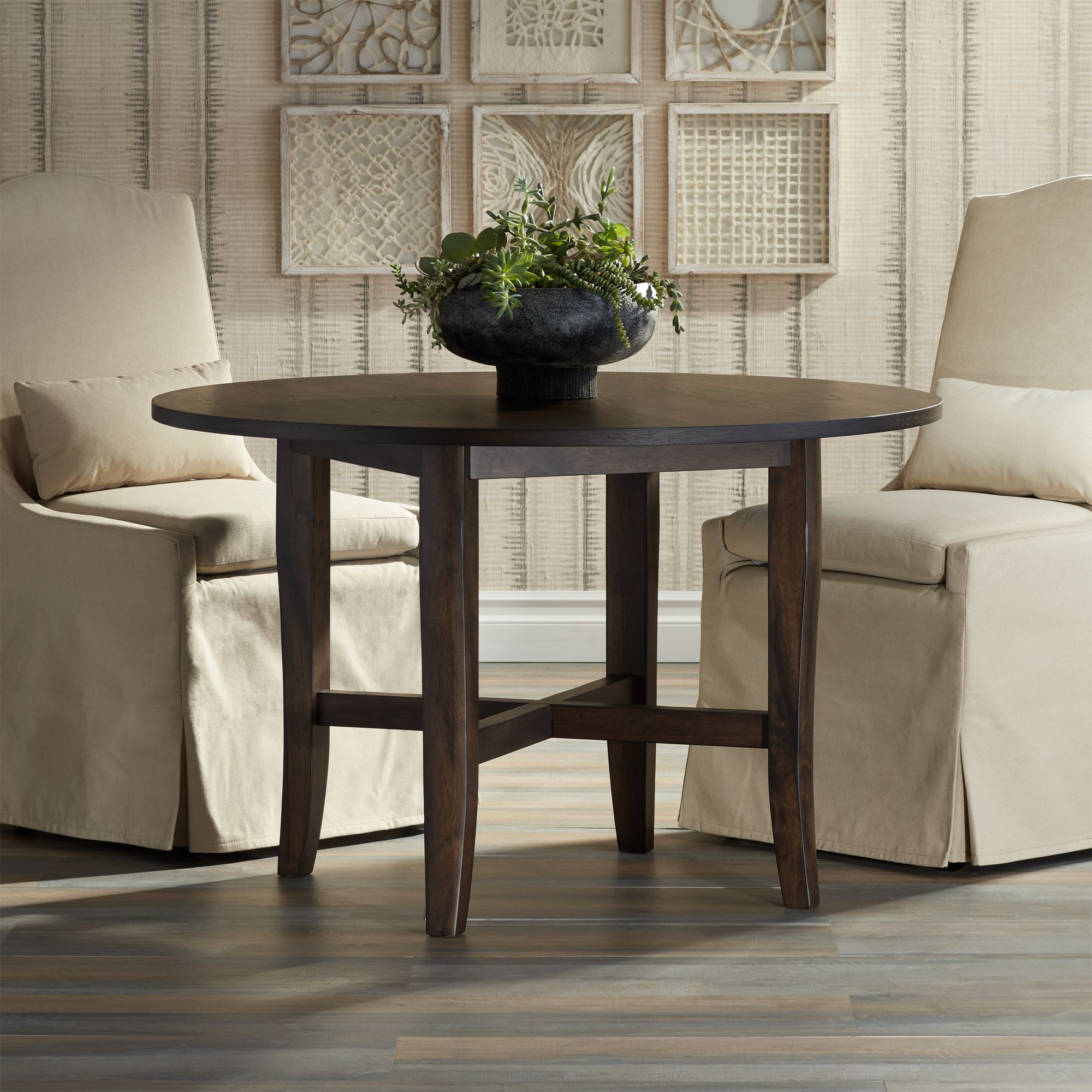 Arendal 47 Wide Burnished Dark Oak Wood Round Dining Table 74r46 Lamps Plus