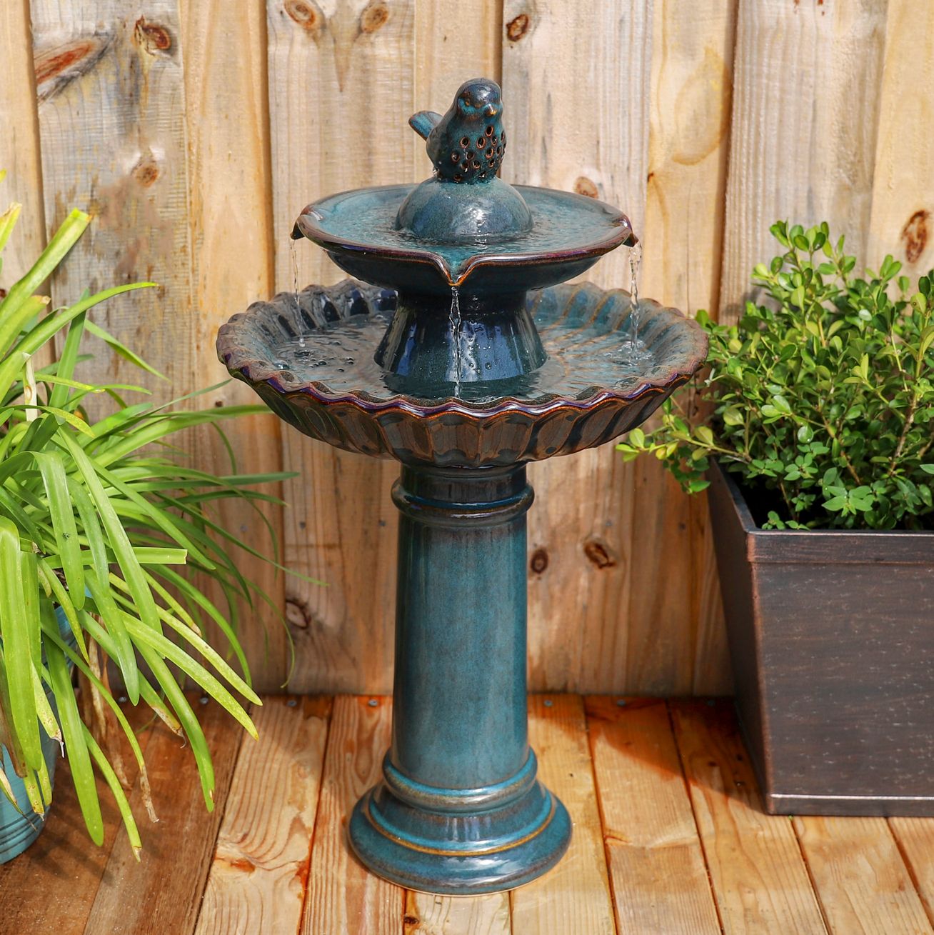vogel 27 1/4" high teal blue ceramic bird garden fountain 78f10 on outdoor bird fountain