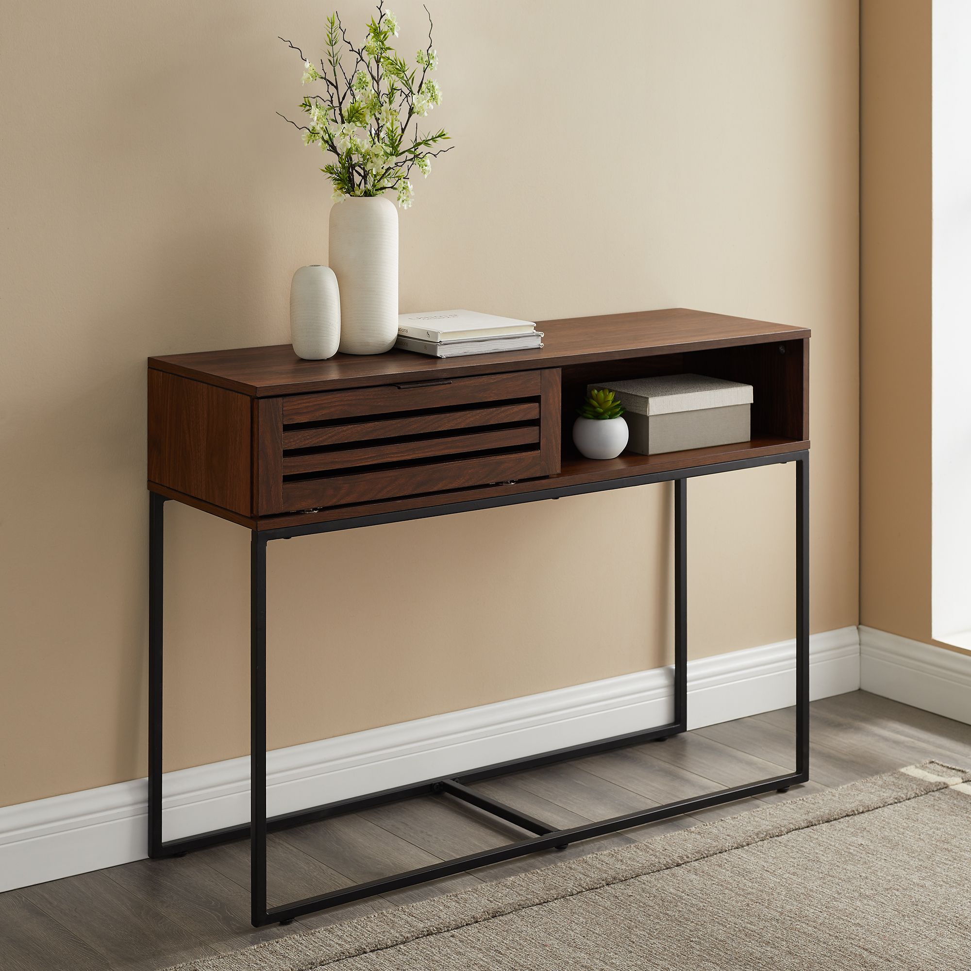 Glenn 42 Wide Dark Walnut Wood 1 Door Entry Table 90n02 Lamps Plus