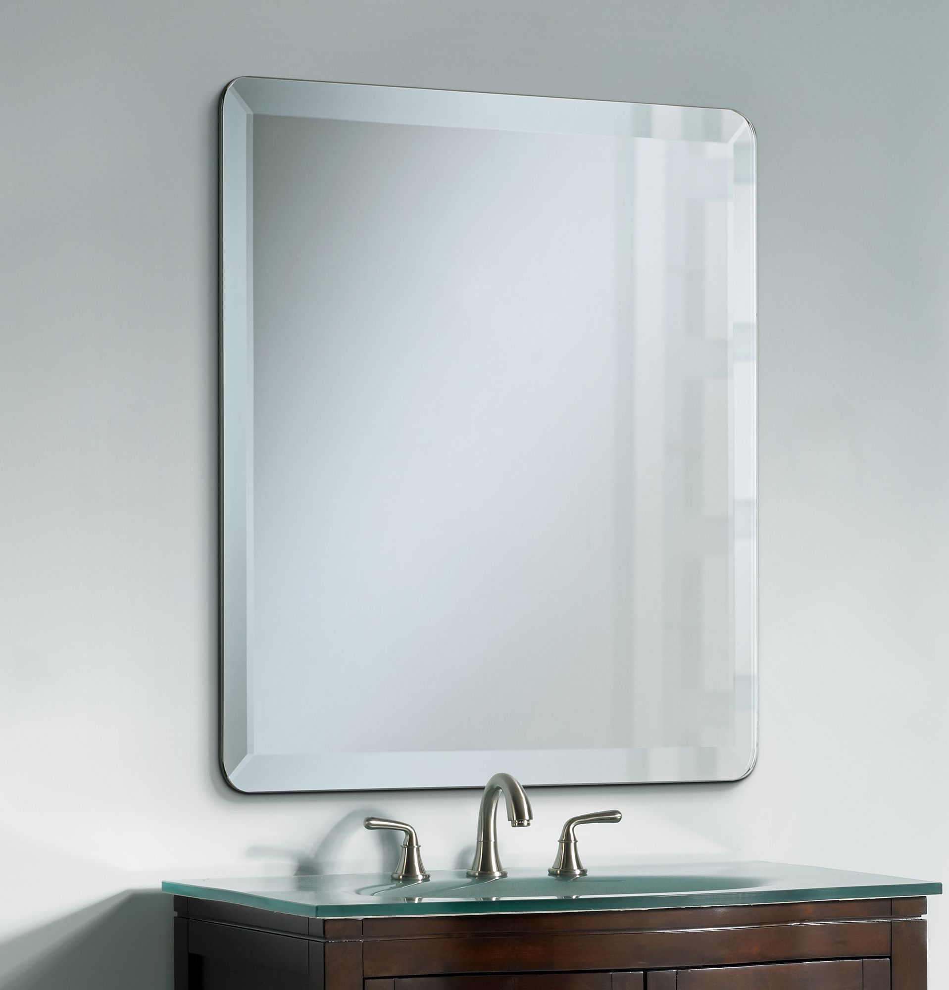 Bevelled design with chamfered edges . Square Frameless 30" Wide Beveled Mirror - #P1424 | www