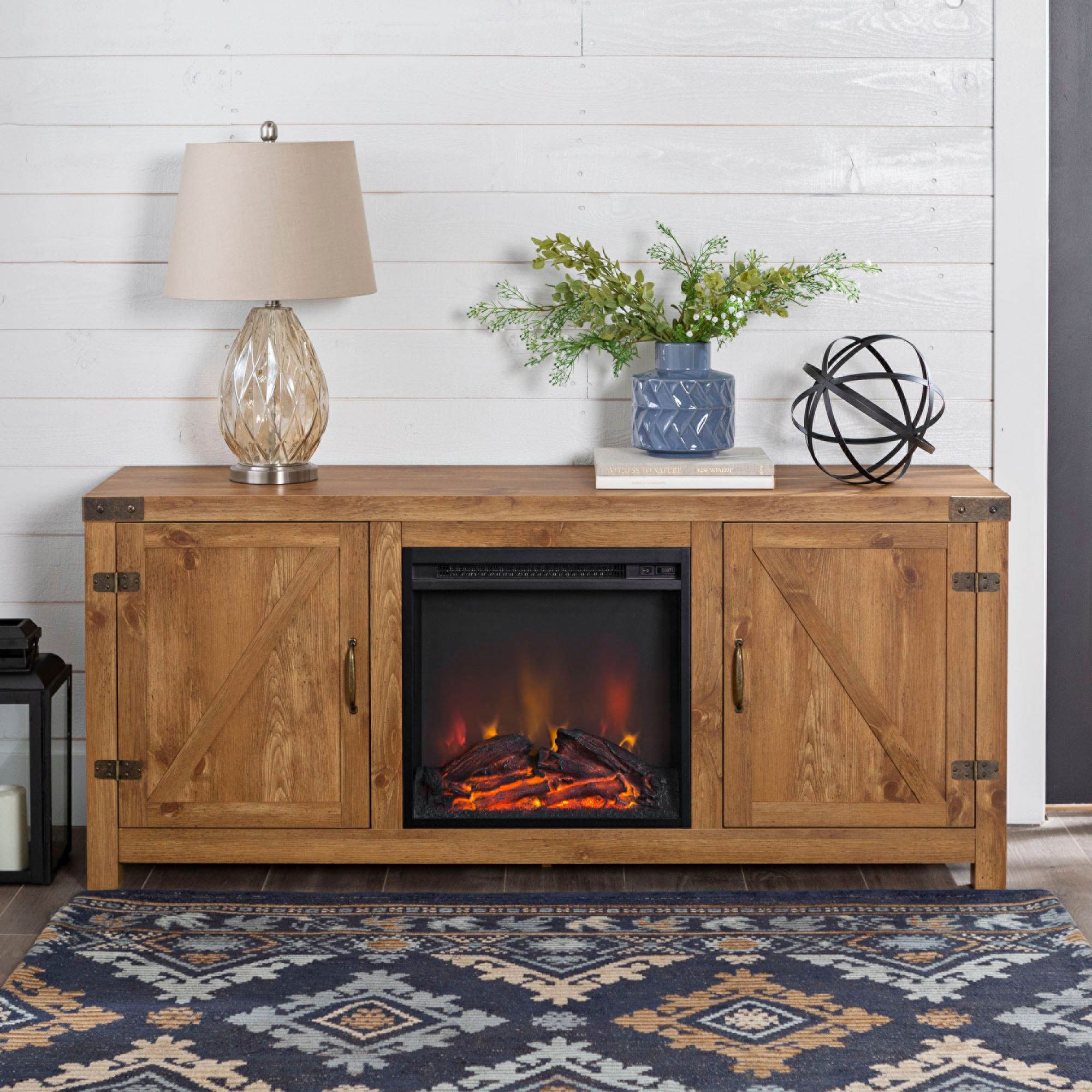 Home Decorators Collection 102891 Chestnut Hill 68 Tv Stand Electric Fireplace With Sliding Barn Door In Ivory Vip Outlet