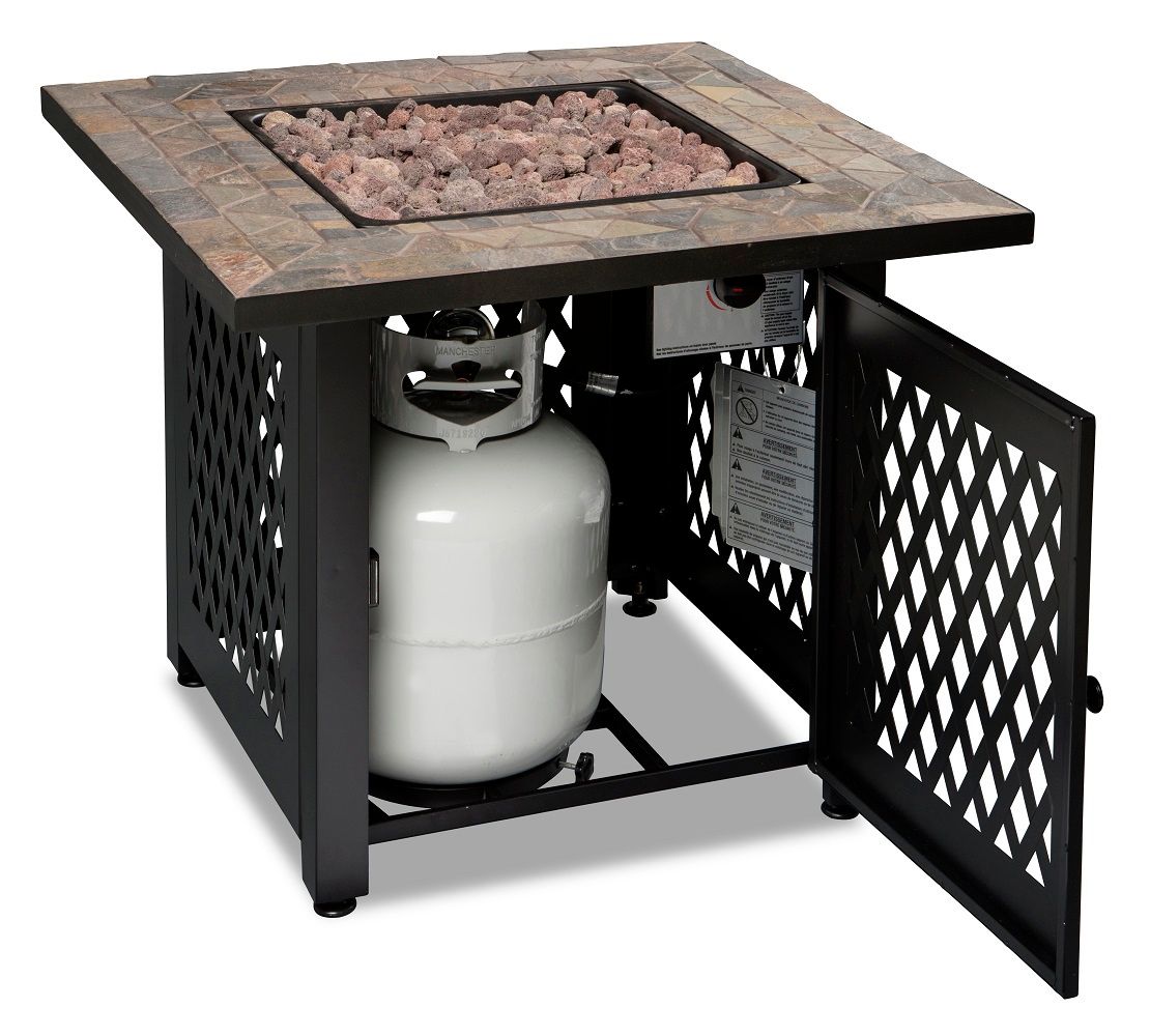 Warm up around az patio heater's slate top propane fire pit. Slate Tile Mantel 30" Wide LP Gas Fire Pit - #85J34