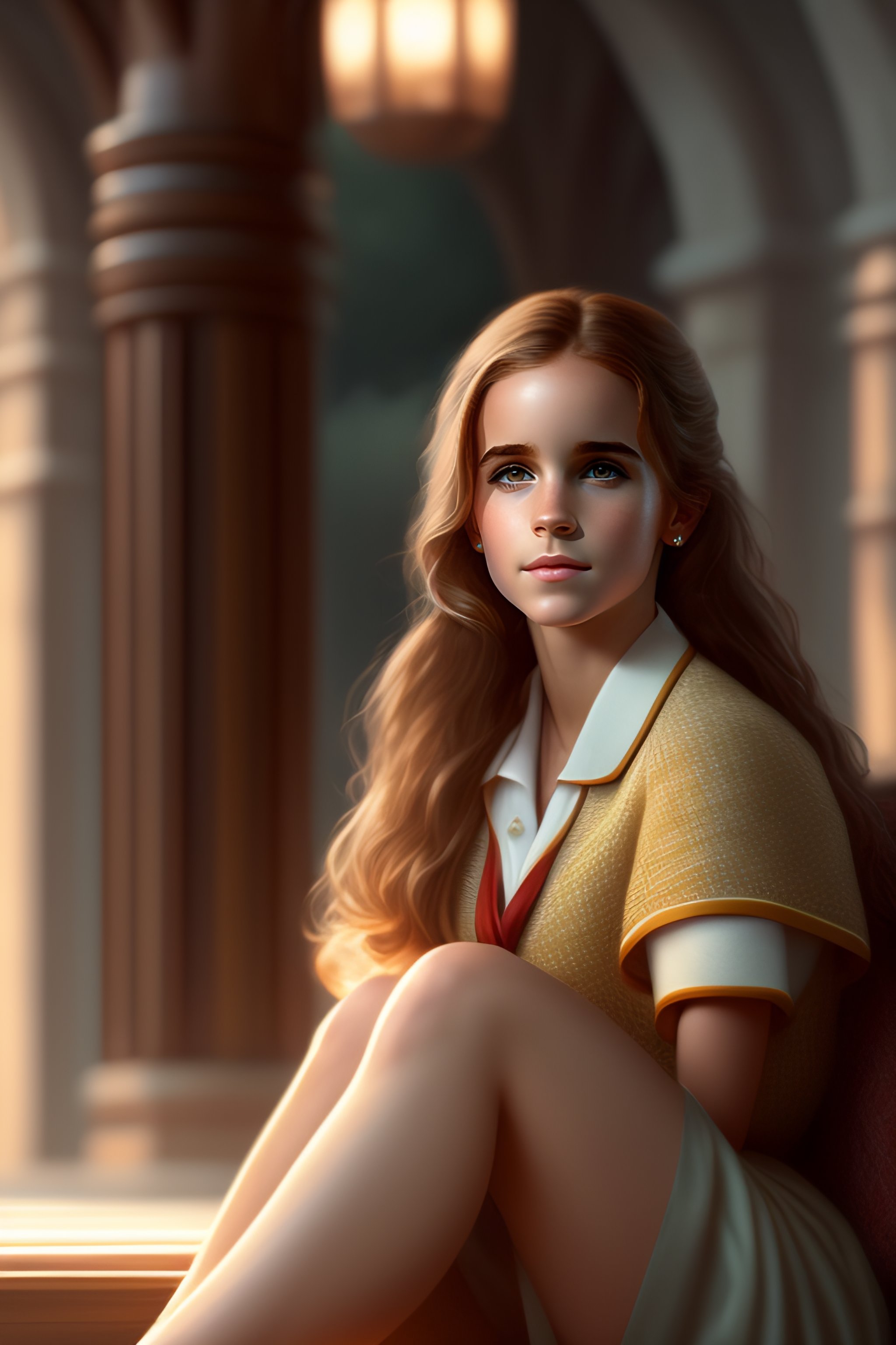 Lexica - Mini-bikini, sitting on a stick, full length, legs, feet, young  Emma Watson as Hermione Granger, anatomy, bathed in light, highly detailed,  ...