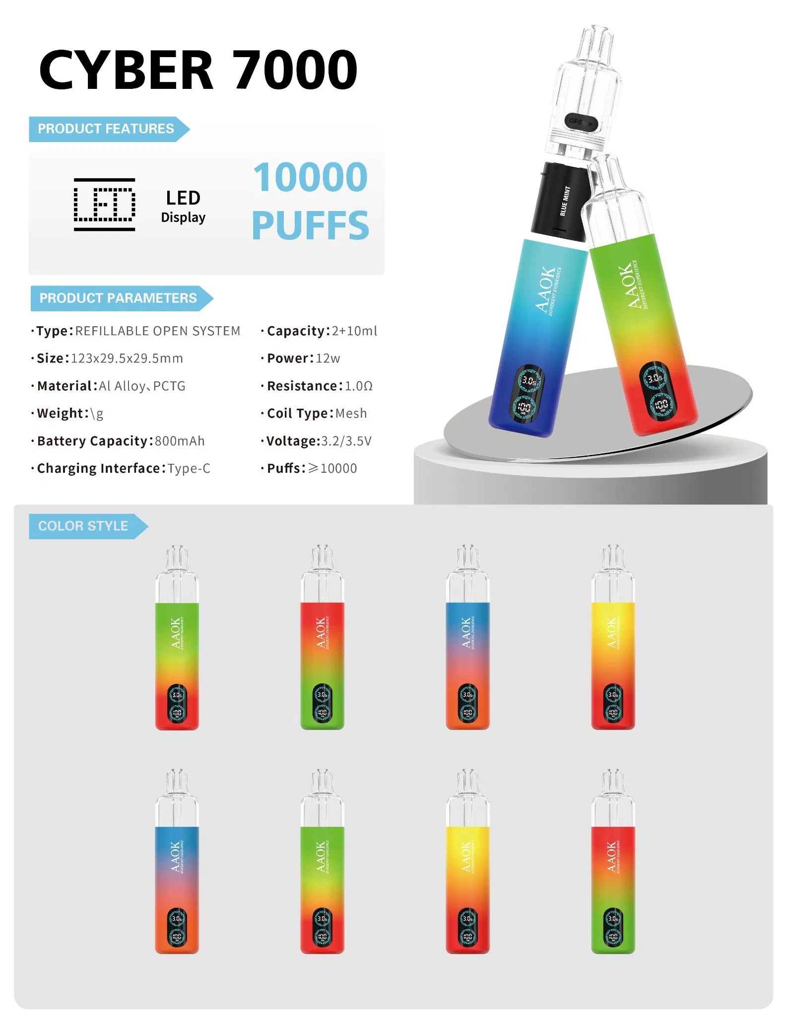 2+10ml Tpd Refillable Replaceable Rechargeable Pod System